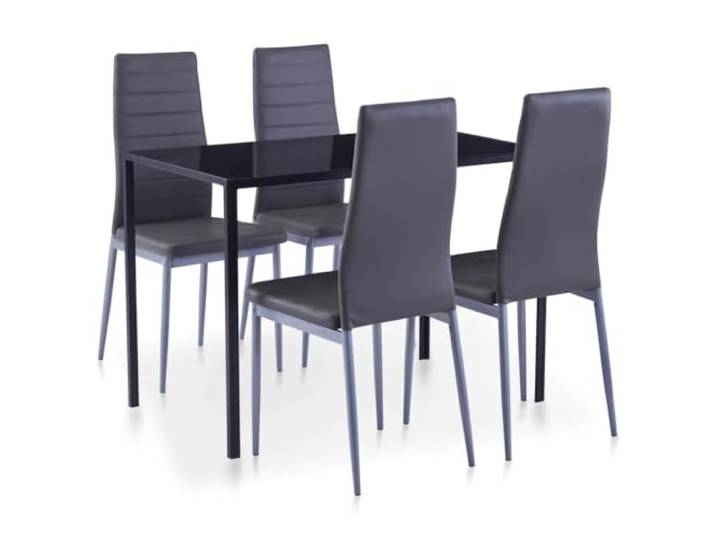 LPERTGFHU 5-TLG. Essgruppe, Glas Esstisch, Kunstleder Stühle Grau Modernes Design, Gehärtete Tischplatte, Pflegeleichte Materialien