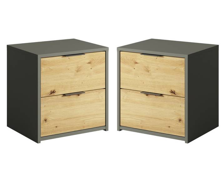 Lot de 2 chevets Rimini Gris Anthracite/chene Artisan - Basika