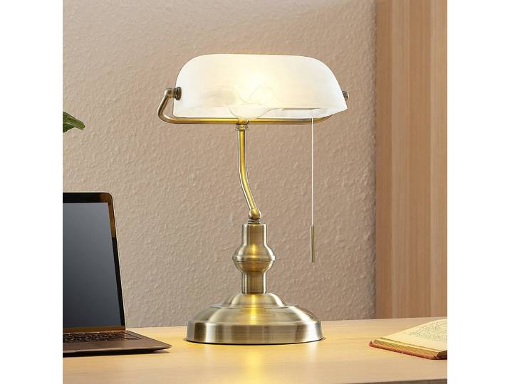 Schreibtischlampe Profina Lindby, bronze / altmessing, für Arbeitszimmer / Büro, Metall, Antik, Tischlampe