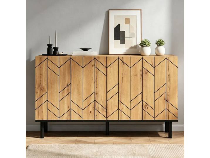 Bladez – Buffet 120 cm – Meuble de rangement pour salon à trois portes – Style moderne – Couleur naturelle