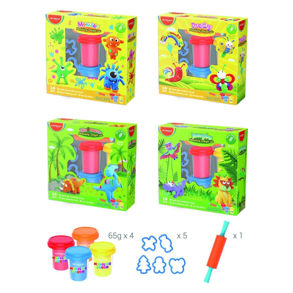 Keyroad Spielknete, 4x65g, 5 Formen, Rolle, Farbmischung (KR972268)