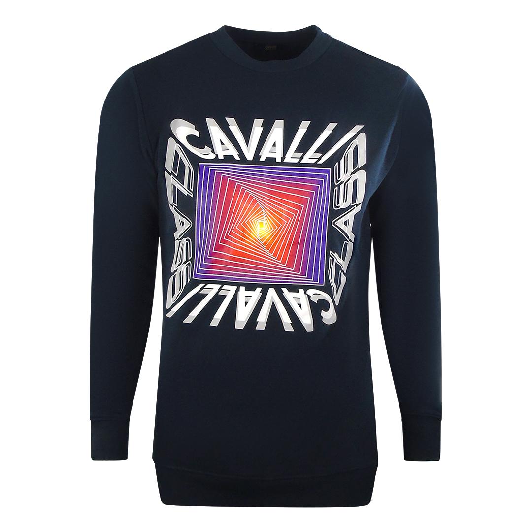 Cavalli Class Asymmetric Box Design Marineblaues Sweatshirt