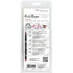 Tombow Dual-Fasermaler ABT mit Rundspitze/Pinselspitze Wasserbasis Pastellfarben VE=6x6 Stück