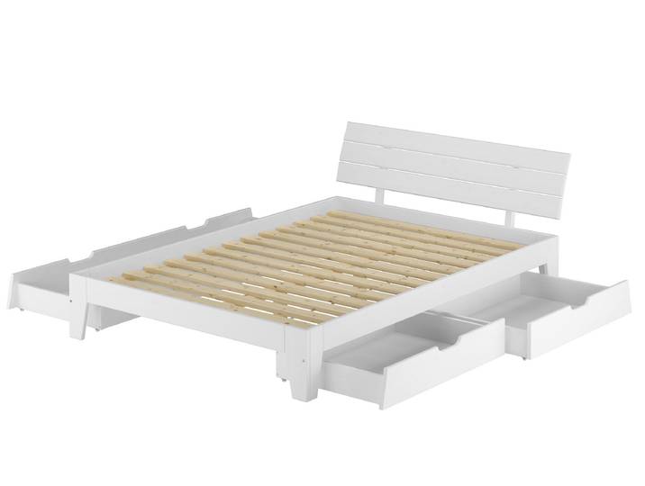 Komfortables Futonbett 160 x 200 cm Kiefer Massiv Weiß mit Stauraum