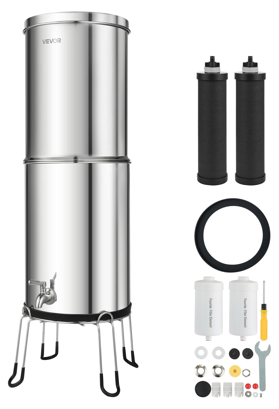 VEVOR Gravity Waterfiltersysteem, 12,3 l, Zilver, Roestvrij staal 304