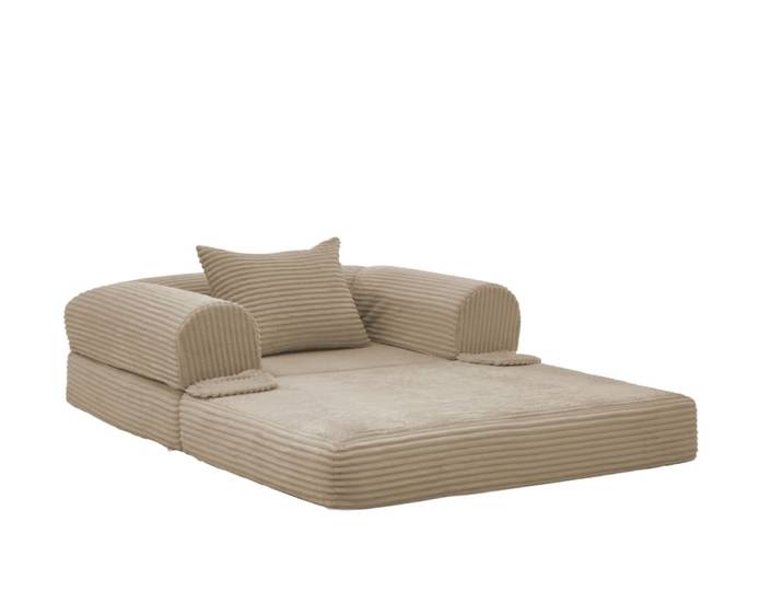 Fauteuil convertible compress en velours côtelé marron avec coussin