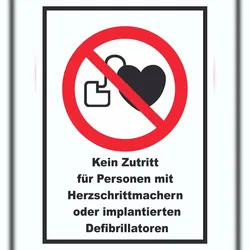 HB-Druck Kein Zutritt für Personen mit Herzschrittmachern oder implantierten Defibrillatoren Schild A0 (841x1189mm)