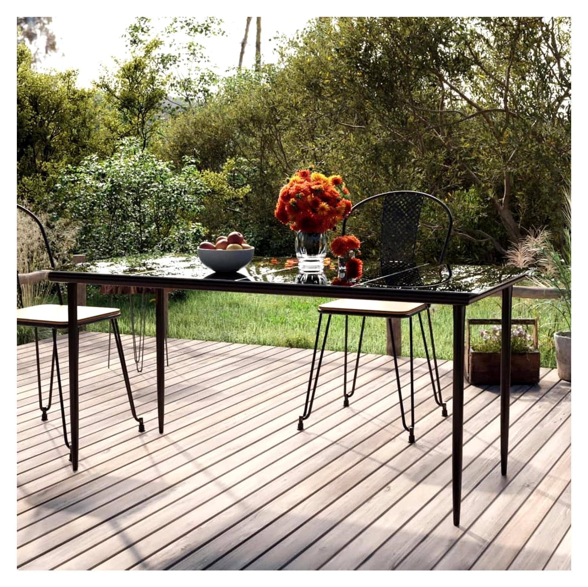 Garten-Esstisch Terrassentisch Outdoor Tisch Wetterfest Schwarz 160x80x74 cm Stahl und Hartglas
