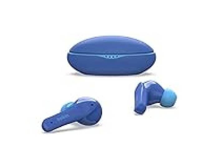 Belkin SOUNDFORM Nano, écouteurs enfants True Wireless, limite de 85 dB (protection auditive), apprentissage en ligne, école, certifié IPX5, 24 h de lecture pour iPhone, Galaxy, Pixel, etc.– Bleu