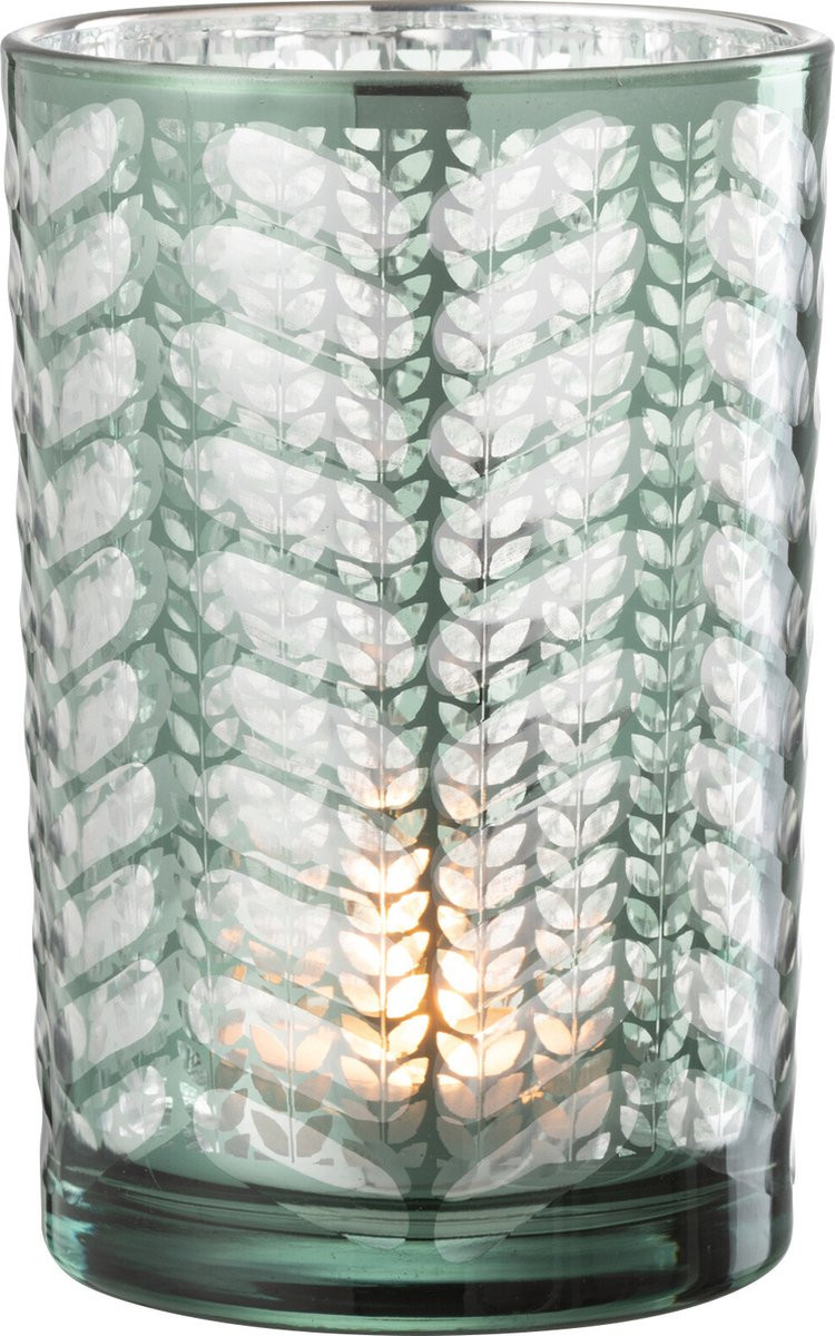 J-Line Windlicht Visgraat - Glas - Groen/Zilver - Large