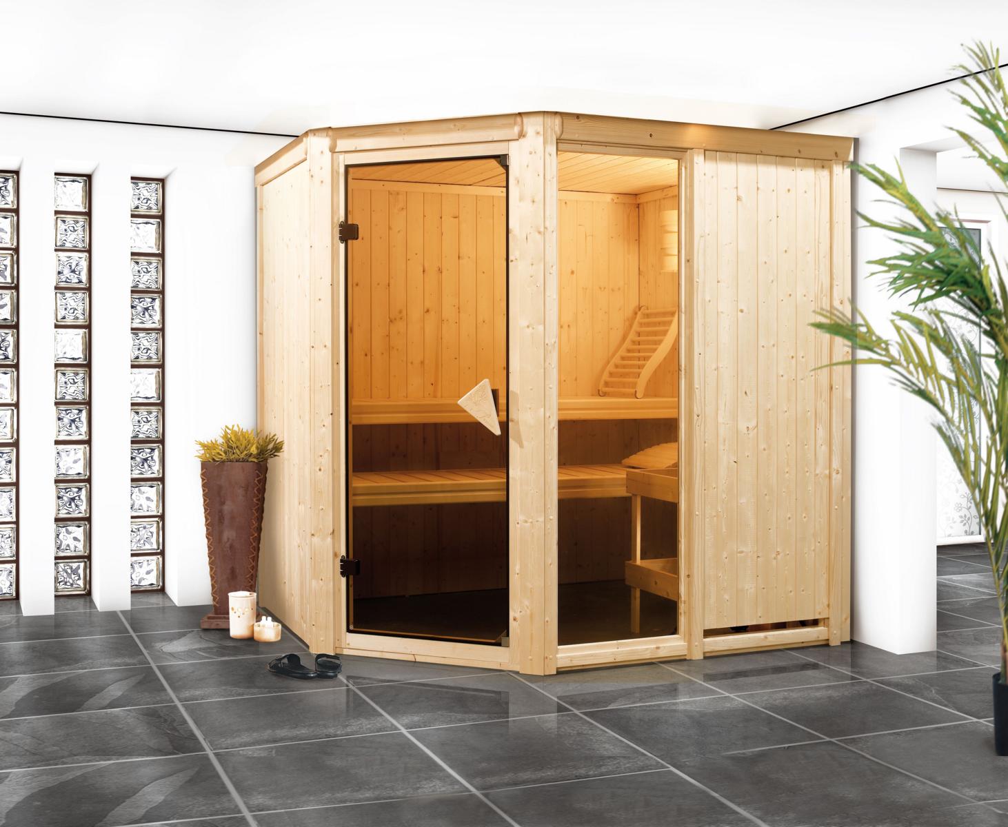 KARIBUHOLZT Sauna Fiona 1 Eck, 9kW integr.Strg bronz.GGT 08288449