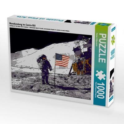 CALVENDO Puzzle Mondlandung im Comic-Stil | 1000 Teile Lege-Größe 64x48cm Foto-Puzzle für glückliche Stunden