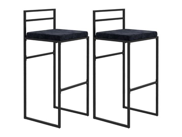 Lot de 2 chaises de bar tabourets hauts coussin d'assise velours repose-pieds hauteur 74 cm noir