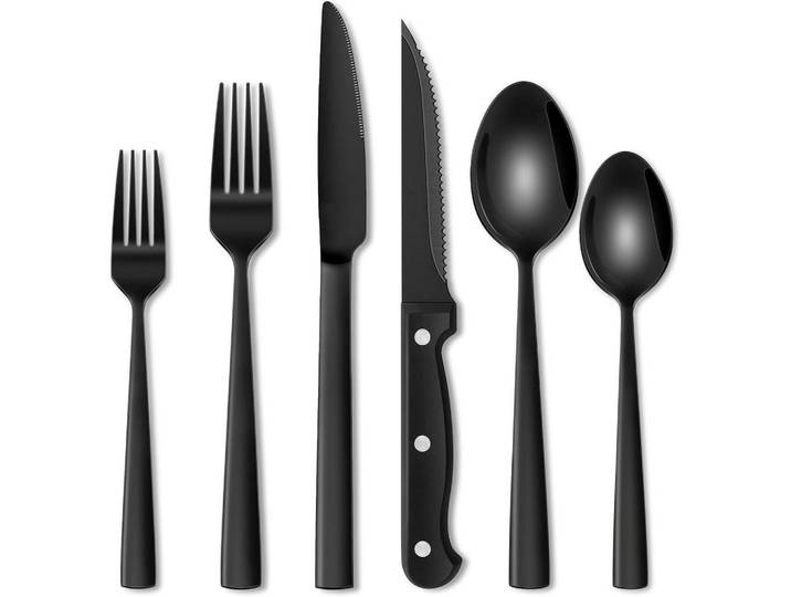 Besteckset 36-teiliges Set Edelstahl Schwarz, Metall, Besteck, Besteck-Sets
