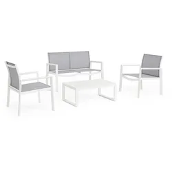Garten-Set Kallen aus Aluminium, modern, Weiß, 4-teilig mit Sofa, Sesseln und Tisch