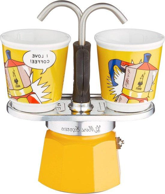 Mini espressoset van keramiek in geel