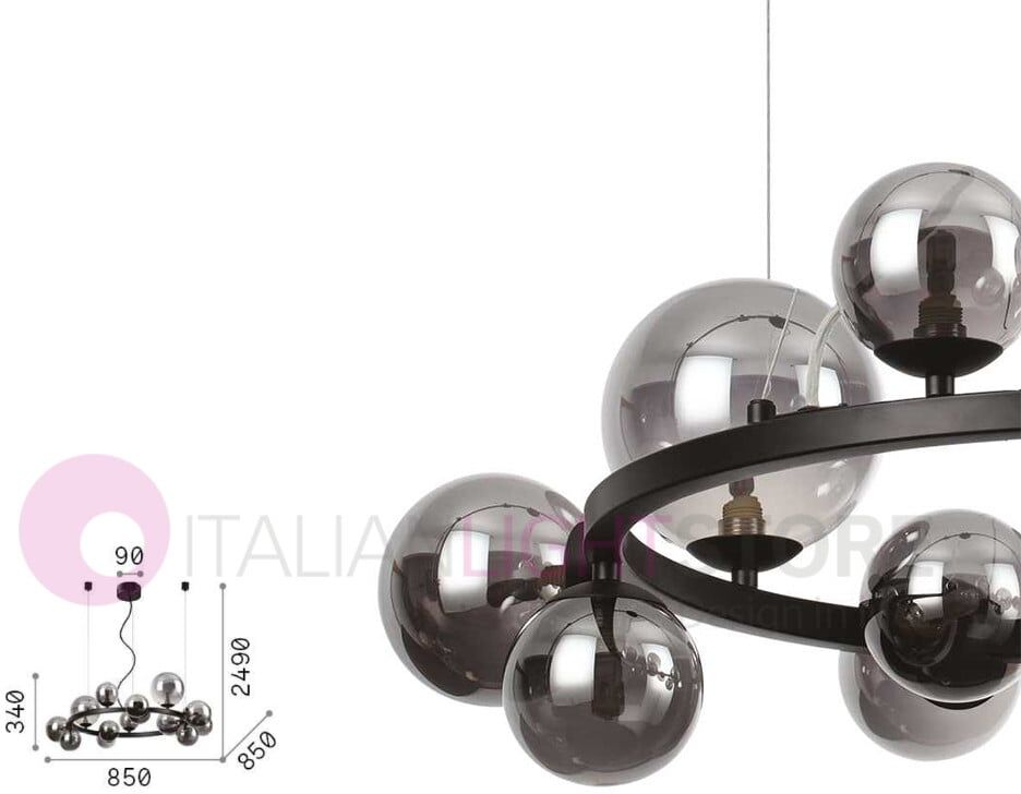 Perlage Ideal Lux Lampadario Moderno 14 Luci Led - Nero