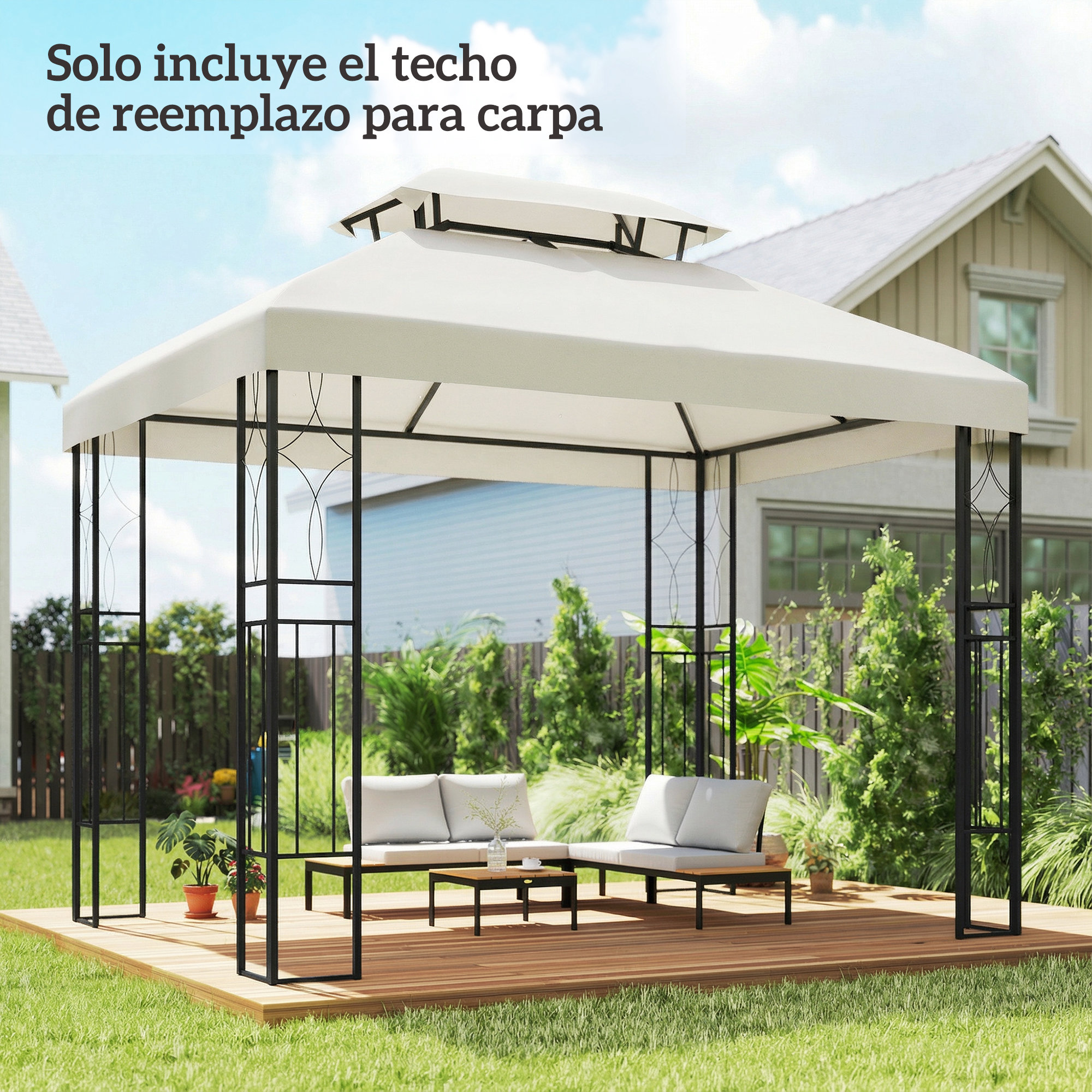 Outsunny Telo di Ricambio 4x3 m con Tetto Doppio Fori di Drenaggio e Protezione UV Solo Telo NON Include Telaio Crema   Aosom Italy