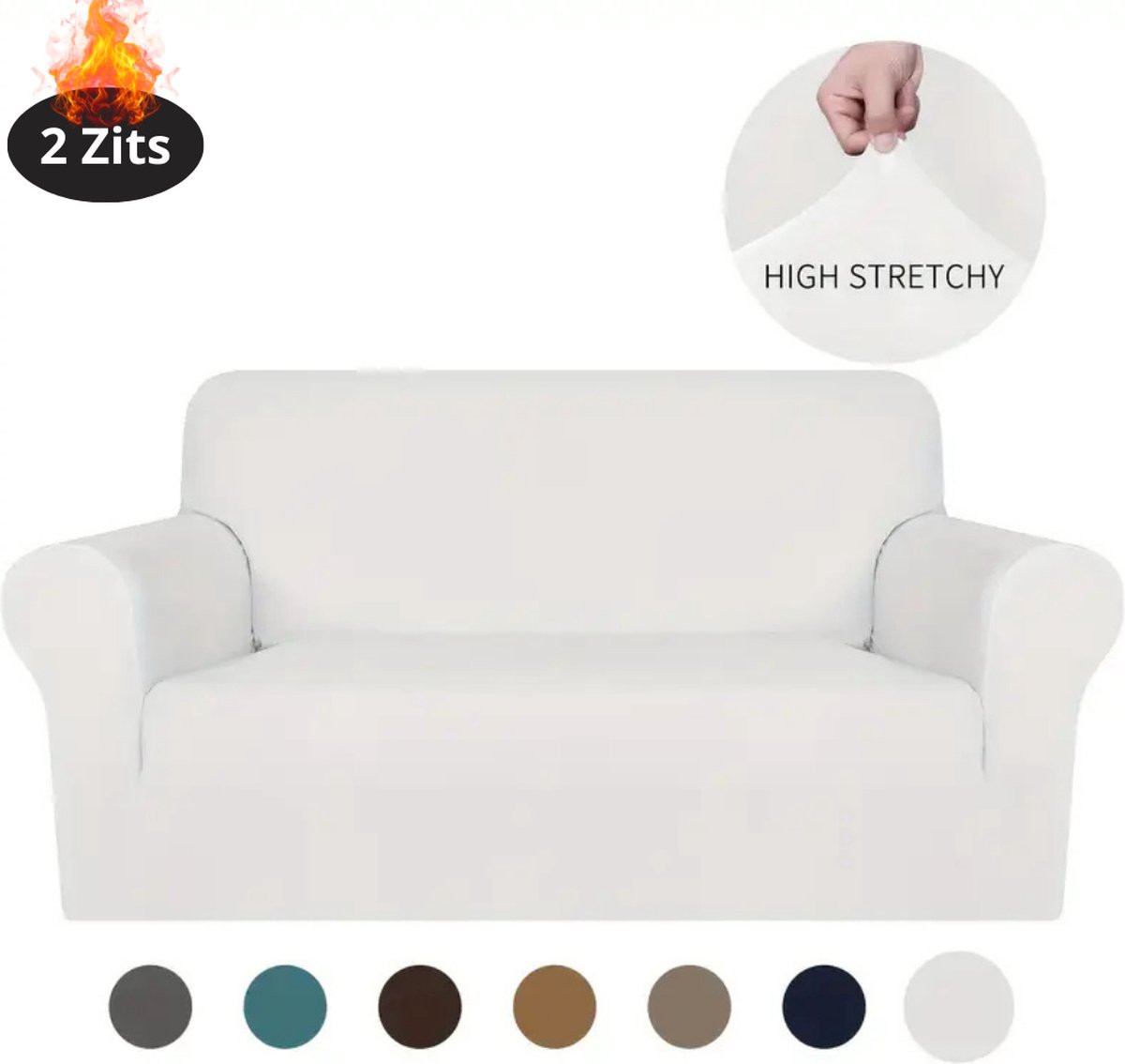 Nivard Bankhoes Stretch Sofa Cover Fluweel Wit 2 Zits