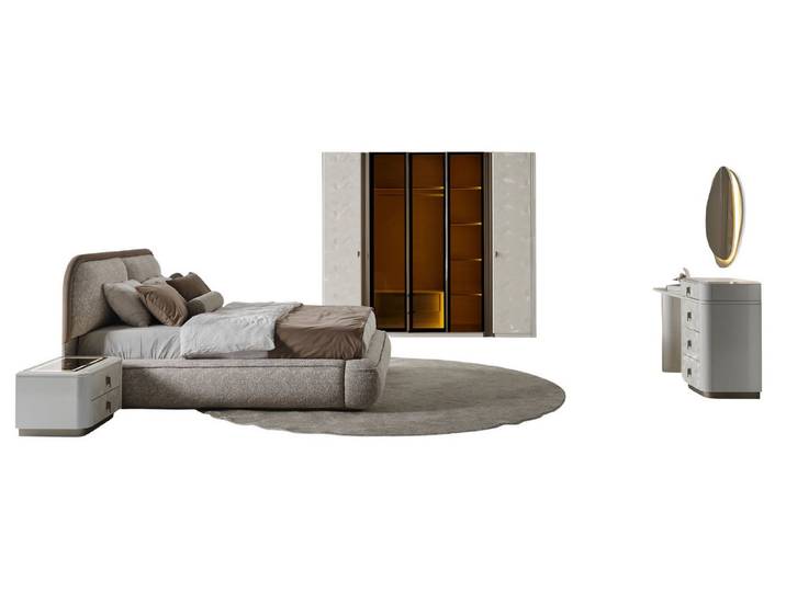 Villa Möbel Schlafzimmer-Set Voyage, (Schlafzimmer-Set, 5-tlg., Bett mit Kopfteil, 2 Nachttische, Kleiderschrank und Kommode), Schlafzimmer Set mit Polsterbett Schrank Kommode und Spiegel