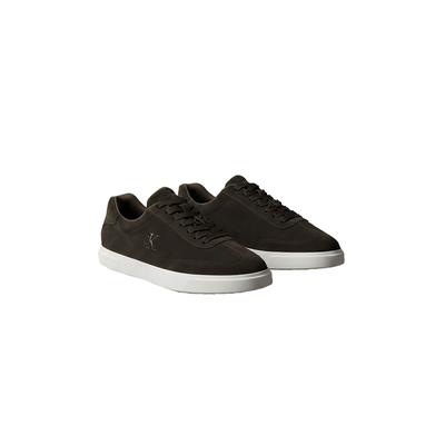 Sneaker CALVIN KLEIN "LOW PROF CUPSOLE WT SU", Herren, Gr. 45, Textil, dunkelbraun, Leder, aufgeraut, unifarben, Basic, Schuhe Sneaker, Freizeitschuh, Halbschuh, Schnürer mit CK-Logo an der Schnürung