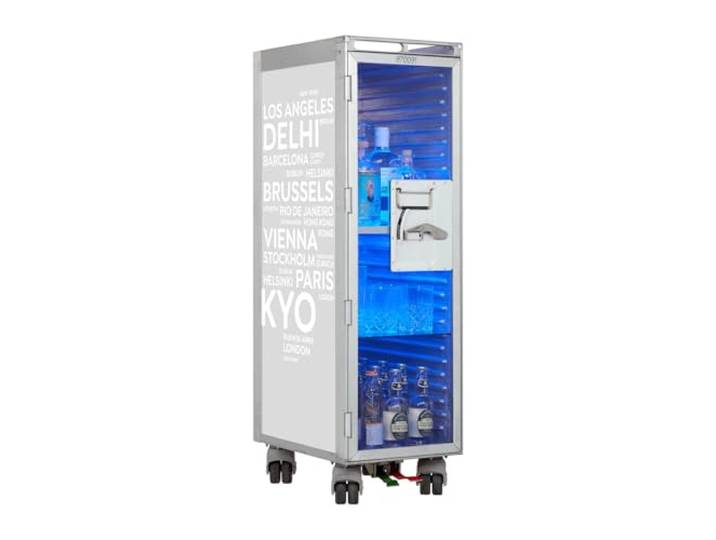 VanDeBord Bartrolley City inkl. LED-Leuchtfachboden, Barbrett & Fachboden aus Glas (Airlinegrau, Originalrollen)