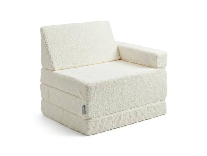 KiddyMoon Kindersessel Für Kinder Teddy-Plüsch, Aufklappen Sessel Kinderstuhl Für Kinderzimmer Stuhl Faltmatratze, Cremig,Kindersofa