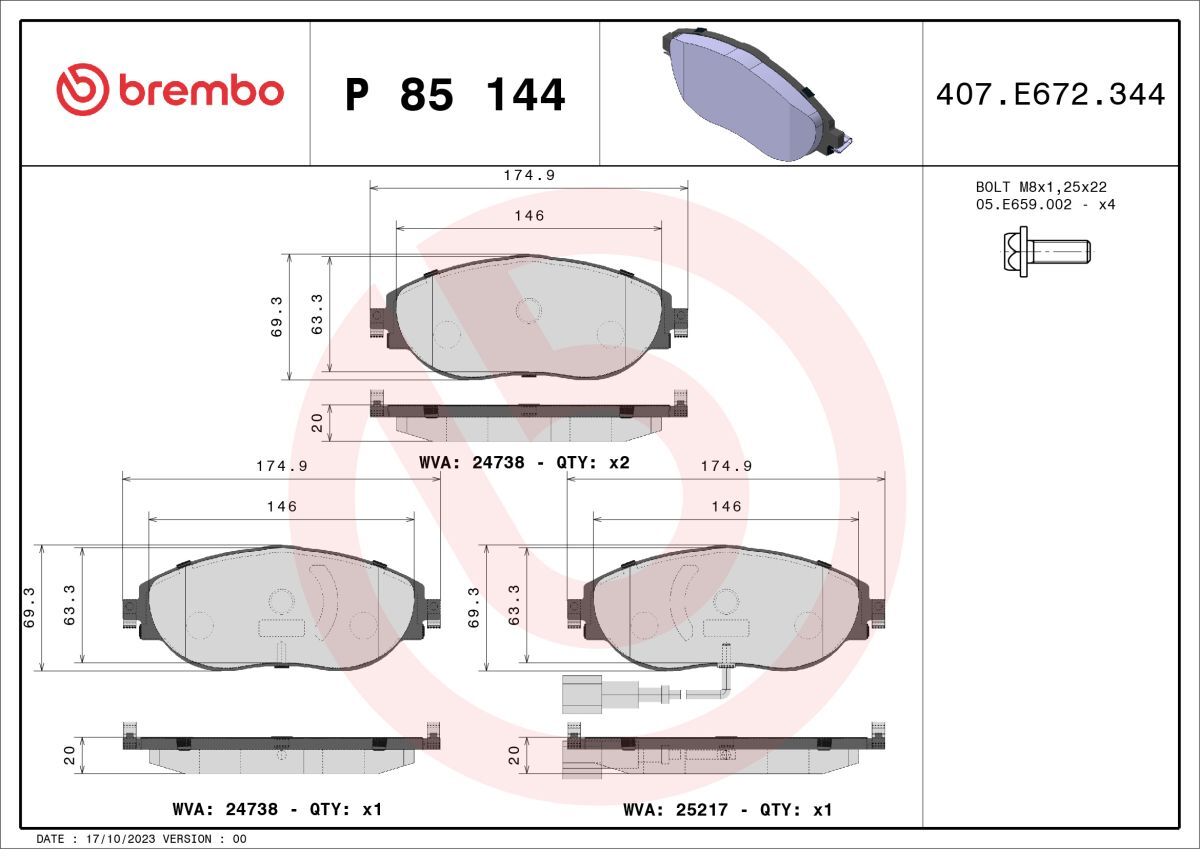 Bremsbelagsatz BREMBO P 85 144X, Xtr