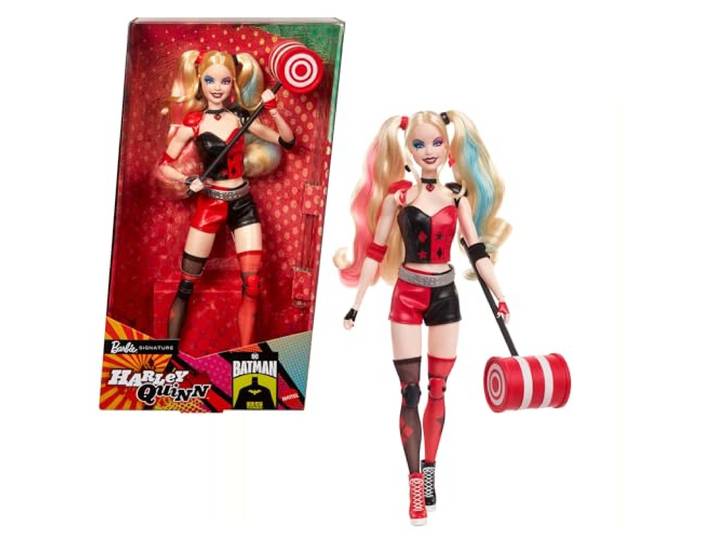 Barbie Mattel Signature Harley-Quinn-Sammlerpuppe mit beweglichem Körper, ikonischem Outfit und Hammer, DC Batman Sammelfigur zum 85. Jubiläum, HRM84, [Mehrfarbig]