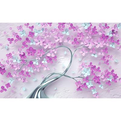 Fototapete PAPERMOON "Blumen Baum lila blau", bunt, B:4,5m L:2,8m, Vlies, Tapeten