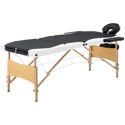 Helloshop26 - Klappbare Massageliege 3-teilig schwarz-weißes Holz 02_0001833