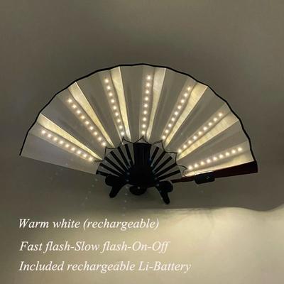 Inspired Finds LED Neon Folding Rave Fan Luminous Party Hand Fan For Festivals & Events 13in 4 Mode Ivory Glow Fan