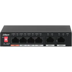 Dahua Technology PFS3006-4ET-60 Netzwerk-Switch Unmanaged Fast Ethernet (10/100) Power over Ethernet (6 Ports), Netzwerk Switch, Schwarz