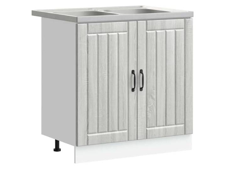Favemtsl Spülenschrank mit Waschbecken Lucca 80x46 cm Graues Sonoma 2-TLG Moderner Küchenunterschrank aus Holzwerkstoff inklusive Spüle, Ablaufgarnitur und Bügelgriffen für die Küche.