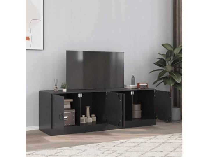 HEFZGDB TV-Schrank 2 Stück Schwarz 67x39x44 cm Stahl Gestell mit Griffen und Stauraum für Wohnzimmer, Moderner Medienregal Aufbewahrung