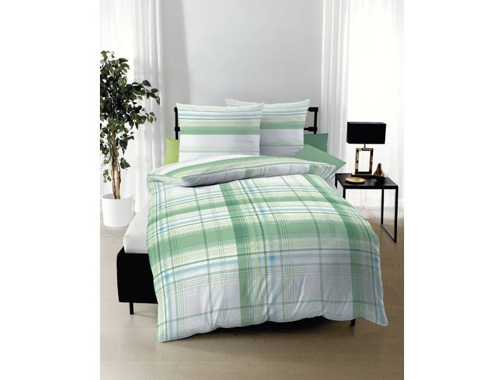 Wendebettwäsche KAEPPEL Facile , grün, B/L: 135cm x 200cm, 1 Stk., 1 Stk., Seersucker, B/L: 80cm x 80cm, 2 Stk., Seersucker, Obermaterial: 100% Baumwolle, Bettwäsche, Wendebettwäsche