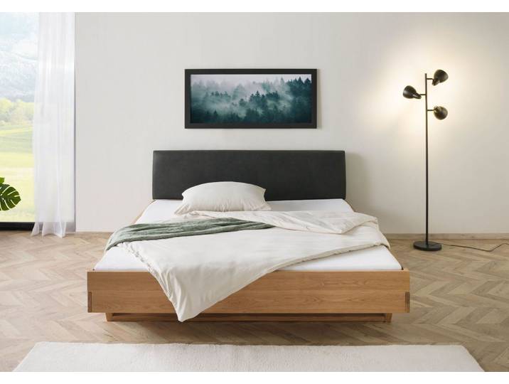 Bett Eiche 200x200x85 natur geölt, Kopfteil anthrazit FICHTELBERG #28