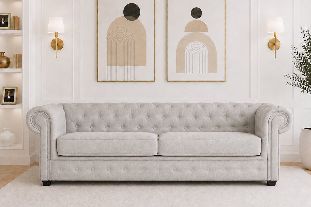 Lark Manor Allegra 3 Seater Chesterfield Sofa Bed Light Grey 3