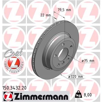 ZIMMERMANN Bremsscheibe COAT Z 150.3432.20 Hinterachse außenbelüftet 320mm 22mm für BMW