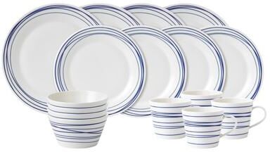 Royal Doulton 1815 Pacific Dinnerware Set Blue Lines, 16 Piece Set