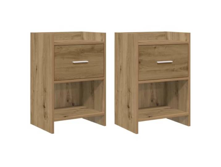 KUPTYERFG Nachttisch 2er Set Artisan-Eiche 40x30x60 cm Holzwerkstoff Kompakte Beistelltische fürs Schlafzimmer mit Schublade und offenem Fach. Metallgriffe bieten komfortable Handhabung.