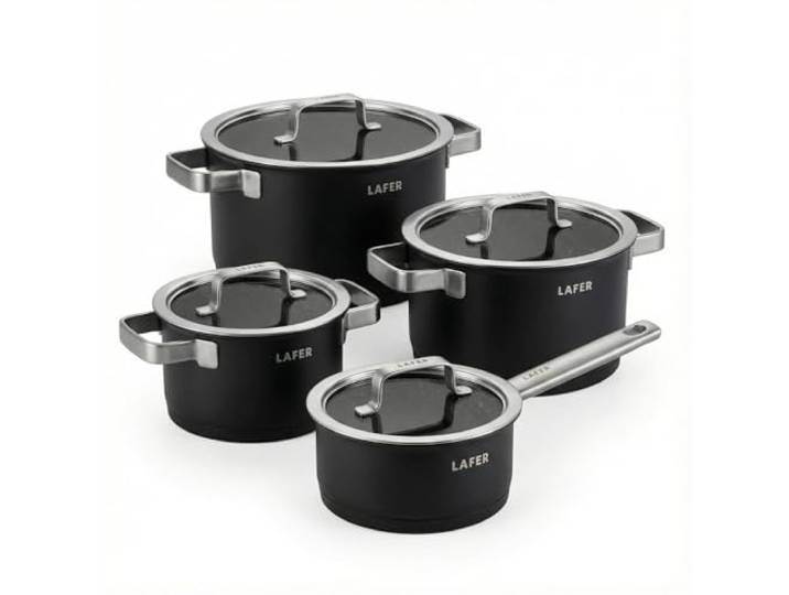 Johann Lafer Topfset 4-teilig Signature Edition – Edelstahl 18/10 Kochtopf Set mit Glasdeckel, energiesparender Kapselboden, für alle Herdarten inkl. Induktion, backofenfest, spülmaschinengeeignet