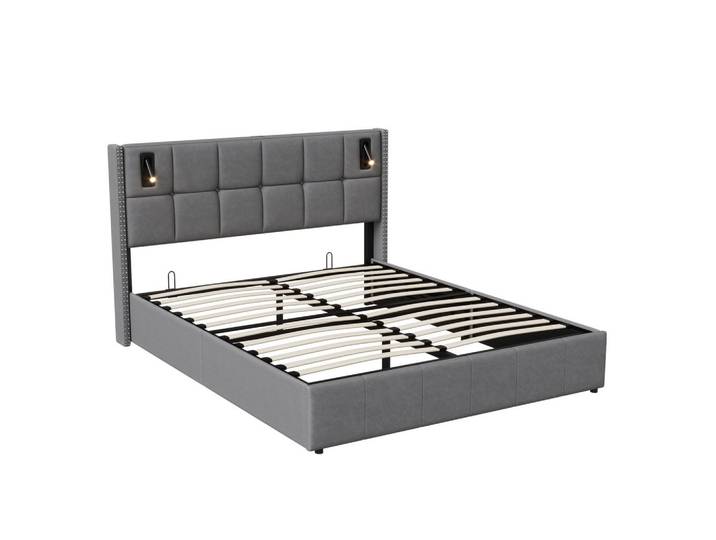 Polsterbett 160x200 cm, Grau, Leselampe, Mode, rund, 160x200 cm, Schlafzimmer, Betten, Polsterbetten
