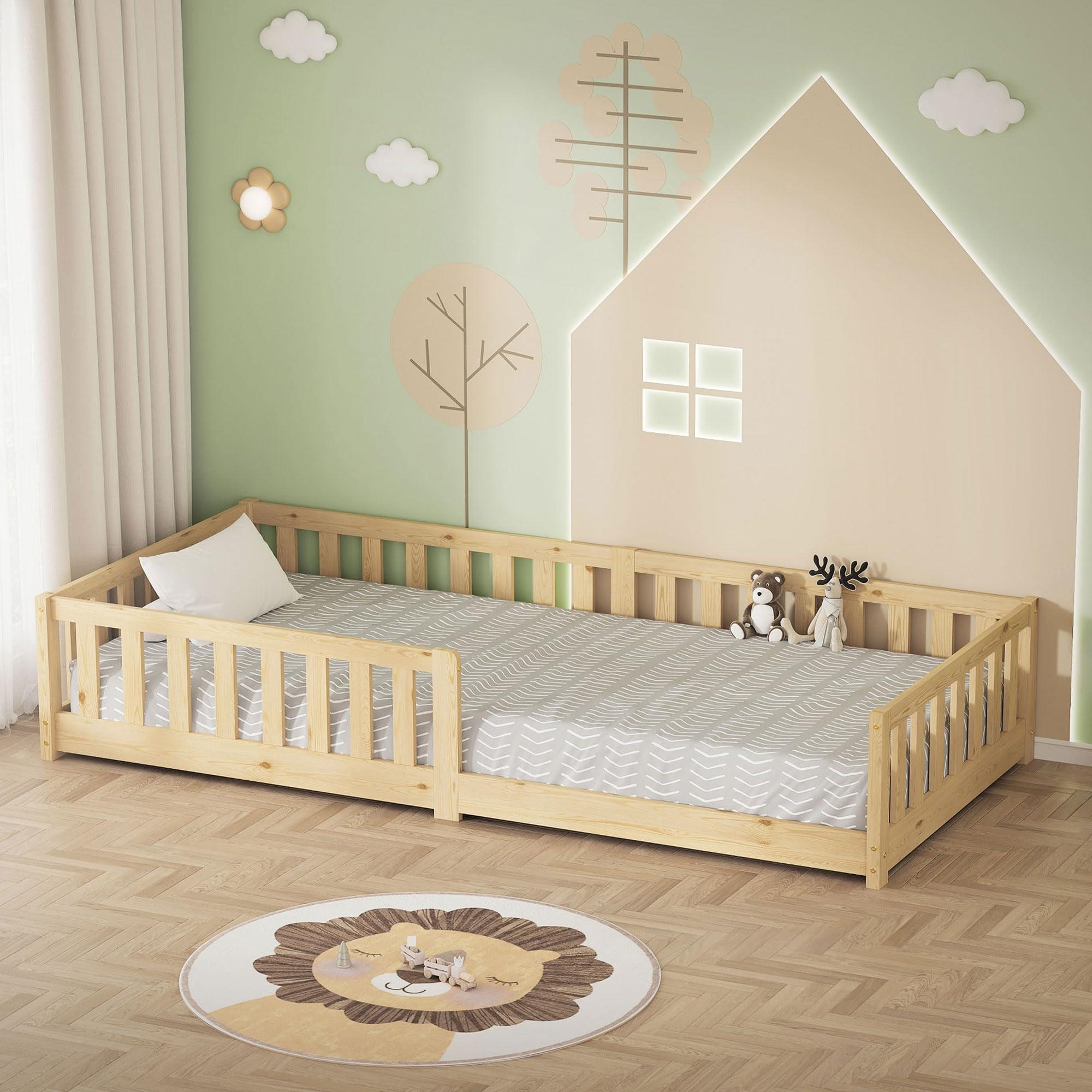 Kinderbett 90x200 cm Kiefernholz mit Lattenrost und Fallschutz