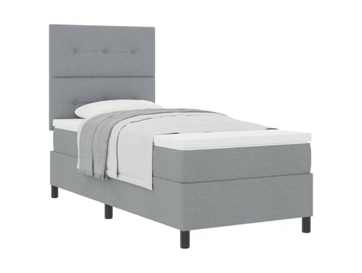 PUGYNBK Boxspringbett, Hellgrau, 90 x 200 cm Verstellbares Kopfteil, fester Lattenrost, Holz und Kiefer, massiv, gepolstert