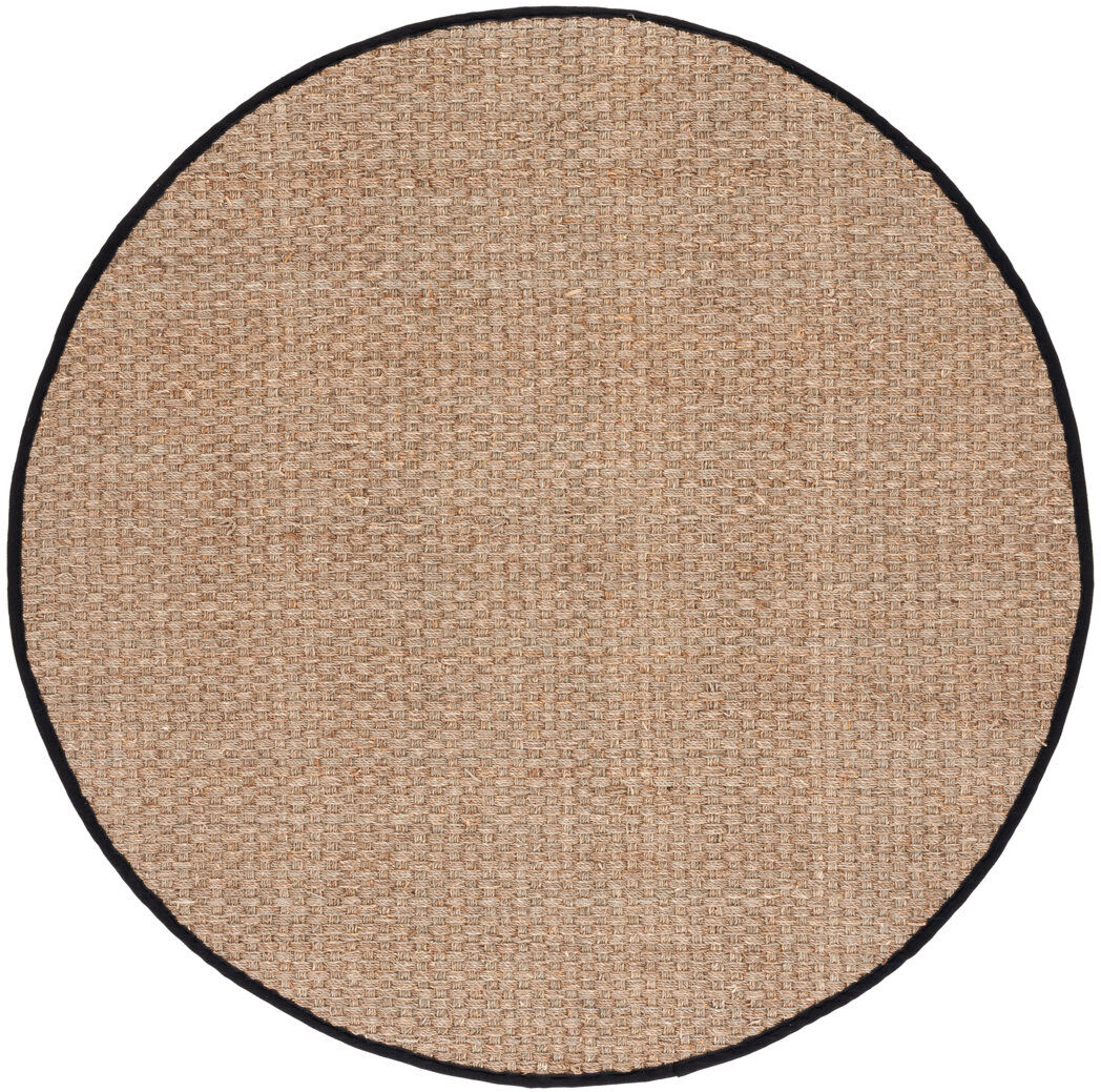 Highland Dunes Delapena Natural Fiber Seagrass Rug Natural/Black Round 244 cm