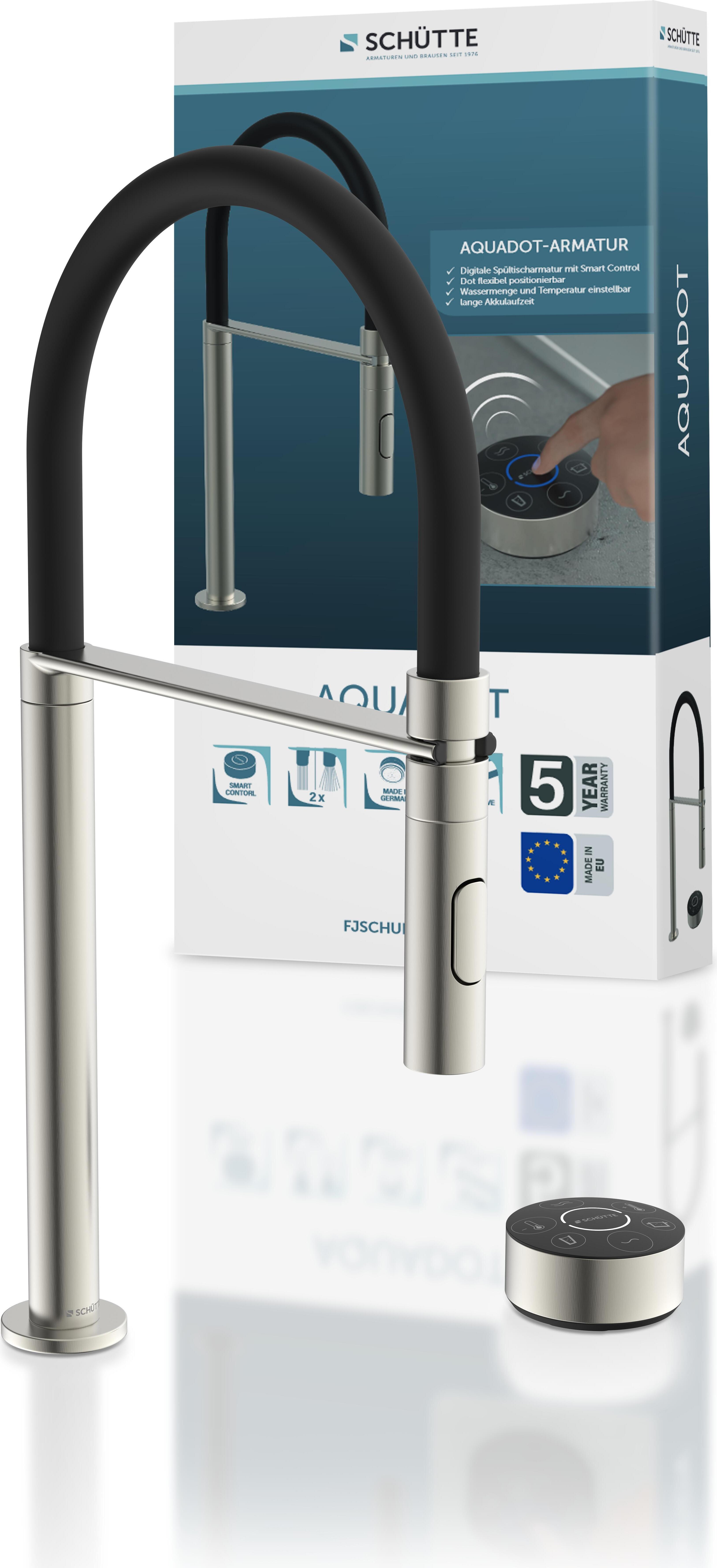 AQUADOT Digitale Spültischarmatur mit Smart Control, Edelstahloptik/Schwarz, mit Soft-Touch Schlauch