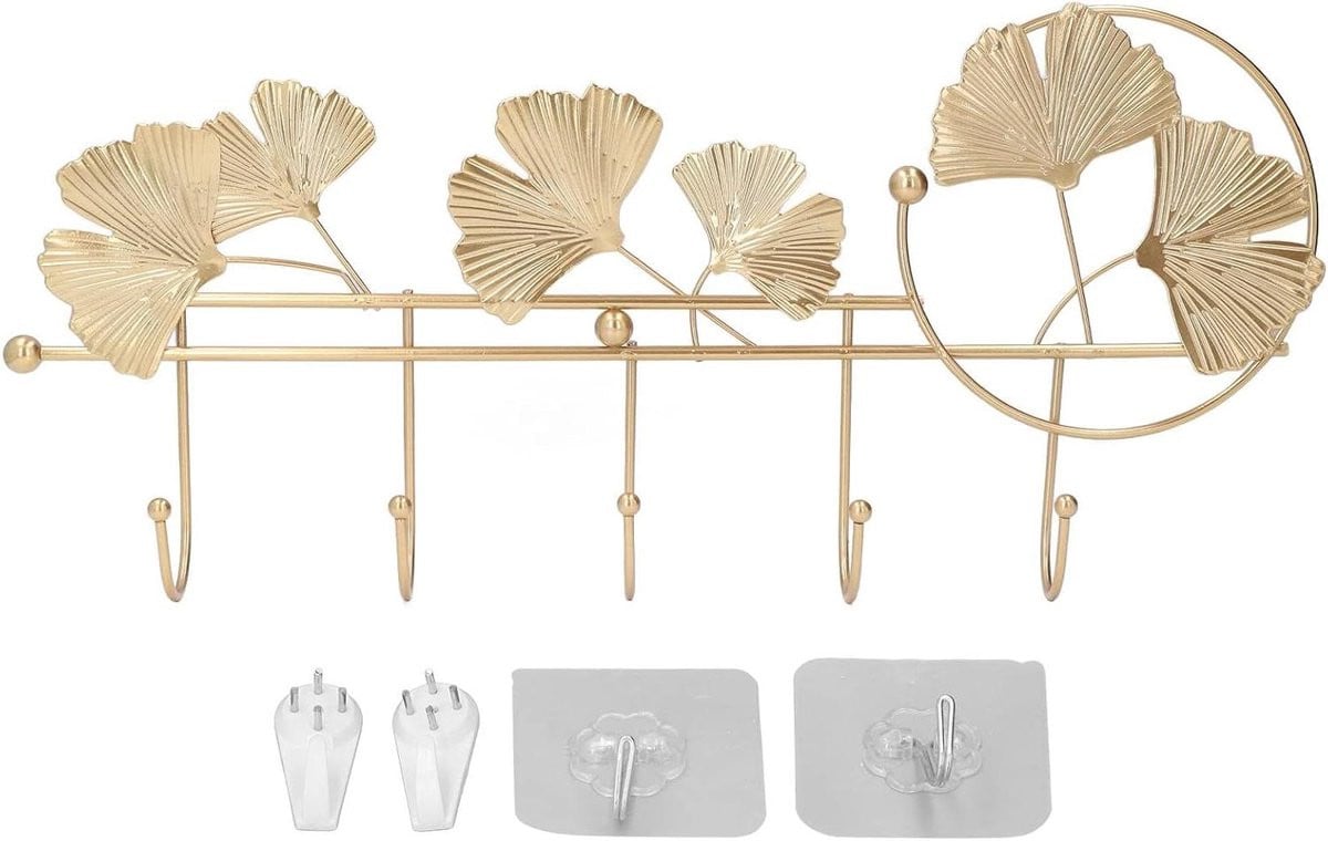 Ginkgo Blad Wandkapstok Decoratie - Goud - 46 x 20,5 cm