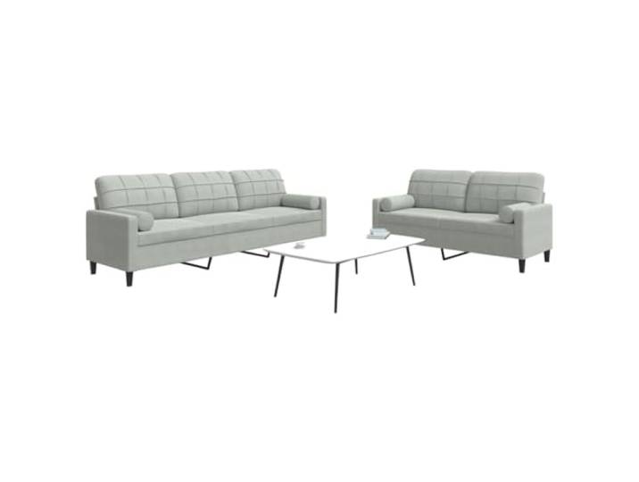 ZXQVLMRS 2-TLG. Sofagarnitur, Samt Polstermöbel, Wohnzimmercouch Hellgrau Inklusive Nackenrollen, Modernes Design, Robuster Metallrahmen