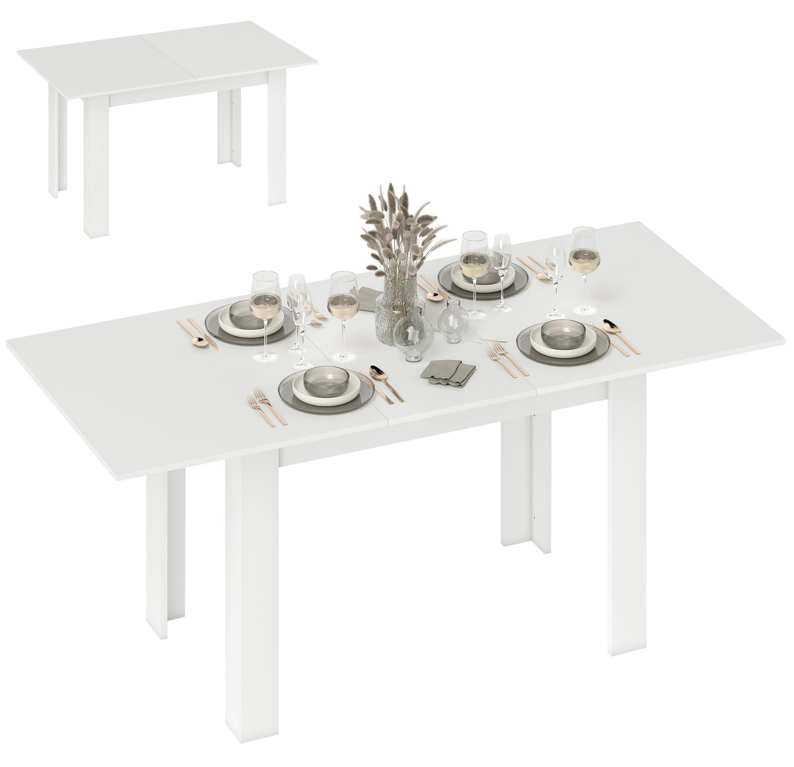 HOMCOM uitschuifbare eettafel voor 6-8 personen, wit, B/D/H: 140/180 x 80 cm